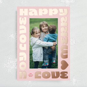 pink & rose gold christmas love joy merry happy foil holiday card
