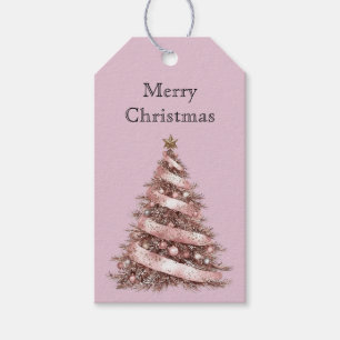 Pink Rose Gold Christmas Tree Gift Tags