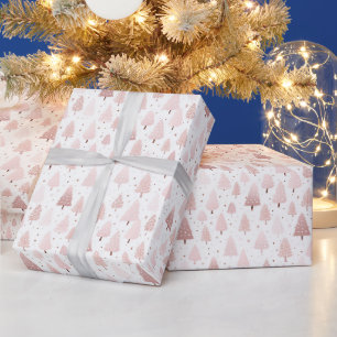 Pink Rose Gold Christmas Trees White Christmas Wrapping Paper