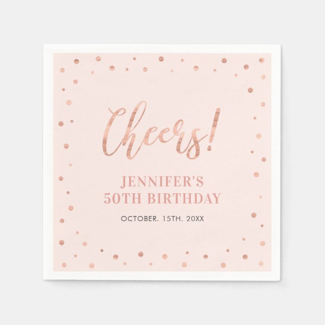Pink & Rose Gold | Confetti Adult Birthday Party Napkin (Front)