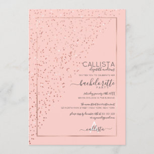 Pink Rose Gold Diagonal Confetti Bachelorette Invitation