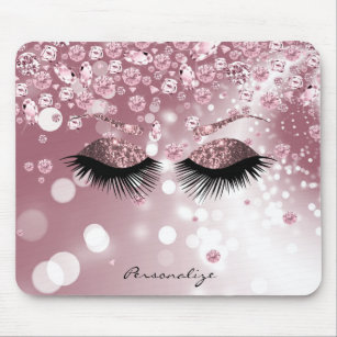 Pink Rose Gold Diamond and Rose Gold Glitter Eyes Mouse Pad