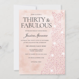 Pink Rose Gold Dress 30 & Fabulous 30th Birthday Invitation