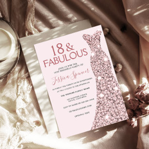 Pink Rose Gold Dress Girls 18th Birthday Party Invitation