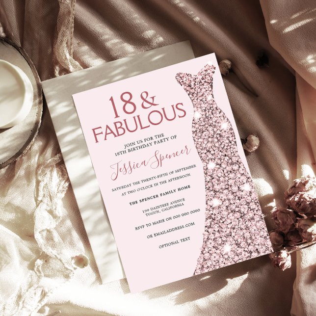 Pink Rose Gold Dress Girls 18th Birthday Party Invitation (Creator Uploaded)