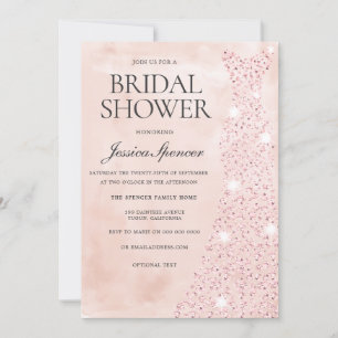 Pink Rose Gold Dress Glitter Bridal Shower Invitation