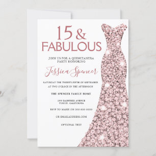Pink Rose Gold Dress Quinceanera Party Invitation