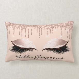 Pink Rose Gold Drips Makeup Lashes Hello Gorgeous Lumbar Cushion