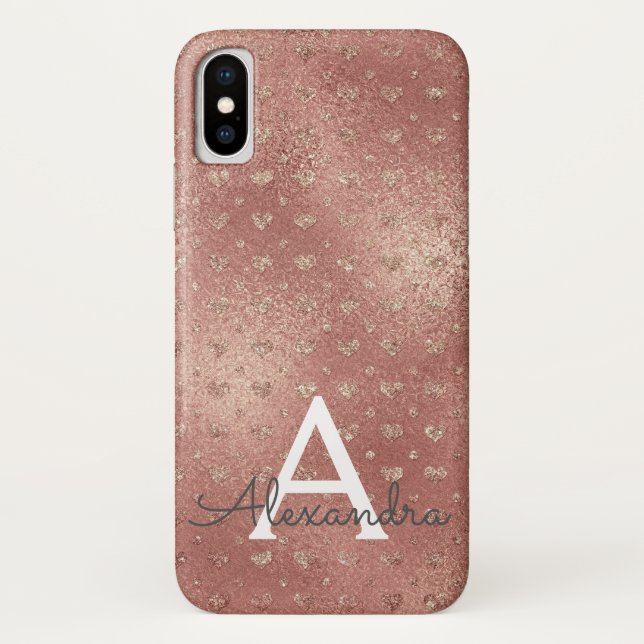 Pink Rose Gold Elegant Heart Pattern Monogram Case-Mate iPhone Case (Back)
