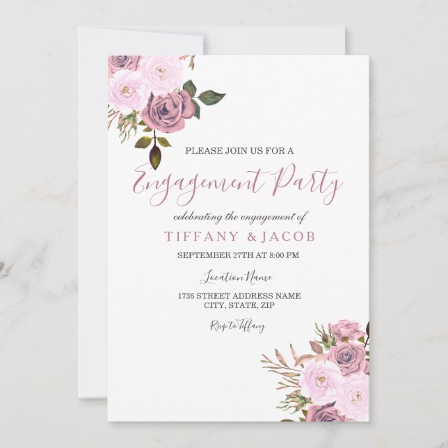 Pink & Rose Gold Engagement Party Invite (Front)