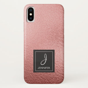 Pink Rose Gold Faux Foil Monogram iPhone X Case