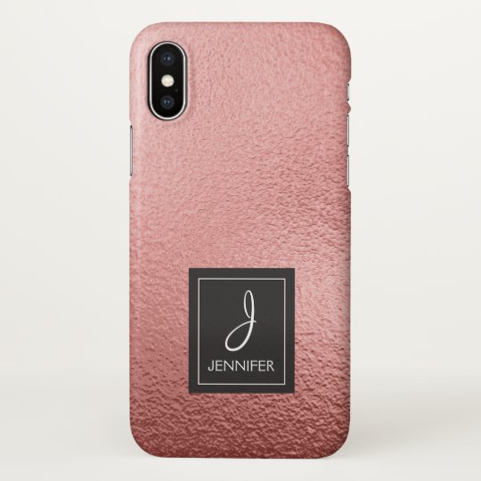 Pink Rose Gold Faux Foil Monogram iPhone X Case