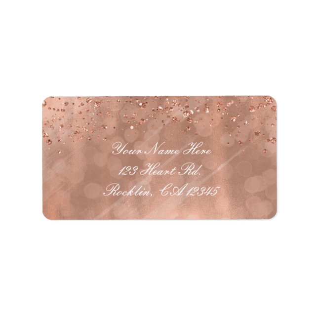 Pink Rose Gold Faux Glitter Glamour Invitation Label (Front)