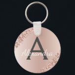 Pink Rose Gold Faux Stainless Steel Monogram Key Ring<br><div class="desc">Pink Rose Gold Faux Stainless Steel Metallic and Sparkle Glitter Elegant Keychain. These Keychains can be customised to include your initial and first name. These key chains make great birthday,  bridal shower or bachelorette party favours.</div>