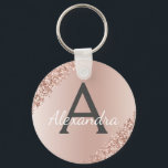 Pink Rose Gold Faux Stainless Steel Monogram Key Ring<br><div class="desc">Pink Rose Gold Faux Stainless Steel Metallic and Sparkle Glitter Elegant Keychain. These Keychains can be customised to include your initial and first name. These key chains make great birthday,  bridal shower or bachelorette party favours.</div>