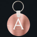 Pink Rose Gold Faux Stainless Steel Monogram Key Ring<br><div class="desc">Pink Rose Gold Faux Stainless Steel Metallic Elegant Keychain. These Keychains can be customised to include your initial and first name. These key chains make great birthday,  bridal shower or bachelorette party favours.</div>