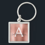 Pink Rose Gold Faux Stainless Steel Monogram Key Ring<br><div class="desc">Pink Rose Gold Faux Stainless Steel Metallic Elegant Keychain. These Keychains can be customised to include your initial and first name. These key chains make great birthday,  bridal shower or bachelorette party favours.</div>