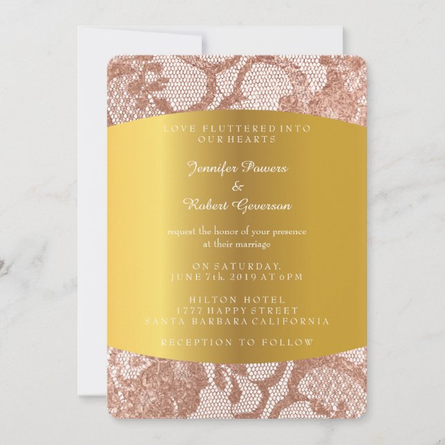 Pink Rose Gold Faux Wedding Royal Invitation (Front)