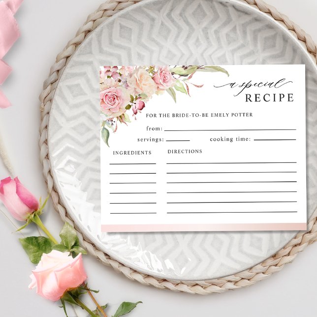 Pink, Rose Gold Floral Bridal Shower Recipe Card (Creator Uploaded)