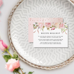 Pink, Rose Gold Floral Bridal / Wedding Recipe Enclosure Card