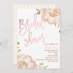 Pink Rose Gold Floral Modern Elegant Bridal Shower Invitation