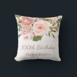 Pink Rose Gold Flowers 100th Birthday Party Gift Cushion<br><div class="desc">Pink Rose Gold Flowers 100th Birthday Party Gift Pillow Cushion

See matching collection in Niche and Nest Store</div>