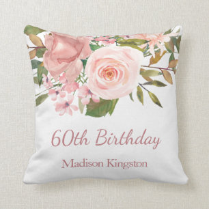 Pink Rose Gold Flowers 60th Birthday Party Gift Cushion
