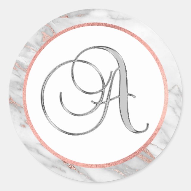 PINK ROSE Gold FOIL Marble Monogram LETTER 'A' Classic Round Sticker (Front)