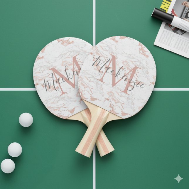 Pink Rose Gold Foil Marble Monogram Ping Pong Paddle (Pink Rose Gold Foil Marble Monogram Ping Pong Paddle)