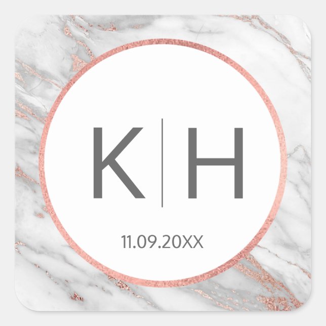PINK ROSE Gold FOIL Marble Wedding Monogram Seals (Front)