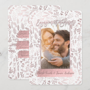 Pink Rose Gold Foil Modern Engagement Shower Photo Invitation