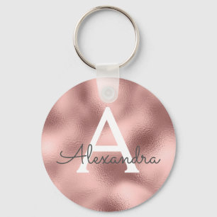 Pink Rose Gold Foil & Sparkle Monogram Key Ring