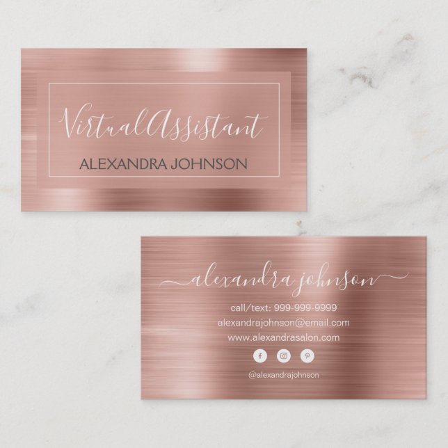 Pink & Rose Gold Foil Virtual Assistant Business C Business Card (Front/Back)