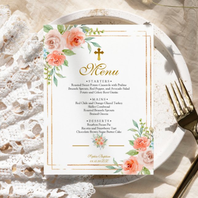 Pink Rose & Gold Frame Baptism Menu (Creator Uploaded)