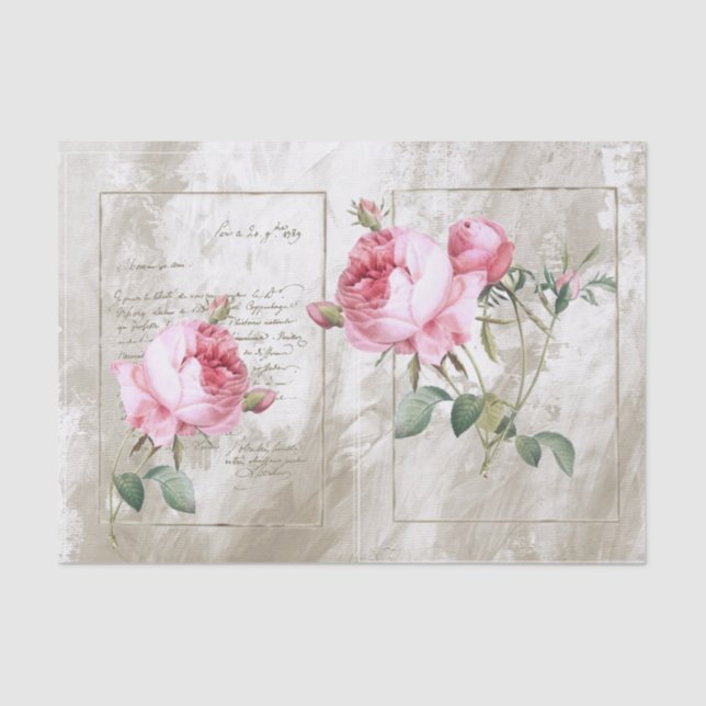 Pink Rose Gold Frame French Script Painted Tissue Paper (Front)