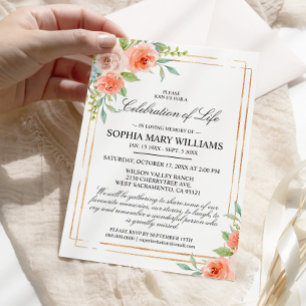 Pink Rose & Gold Funeral Celebration of Life  Invitation
