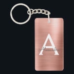 Pink Rose Gold Girly and Chic Monogram Key Ring<br><div class="desc">Pink Rose Gold Faux Brushed Metal Metallic Stainless Steel Elegant Keychain. These Keychains can be customised to include your initial and first name and are a perfect Wedding bridal shower,  bachelorette party or birthday party favour. If you need additional matching items,  please contact the designer.</div>