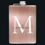 Pink Rose Gold Girly Monogram Brushed Steel Metal Hip Flask<br><div class="desc">Pink Rose Gold Girly Monogram Brushed Steel Metal Flask</div>