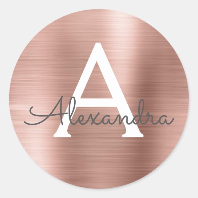 Pink Rose Gold Girly Wedding Monogram Classic Round Sticker (Front)
