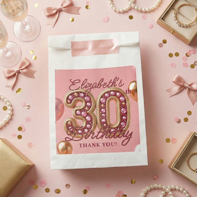 Pink Rose Gold Glam 30th Birthday Party Thank You Favour Bag (Creator Uploaded)