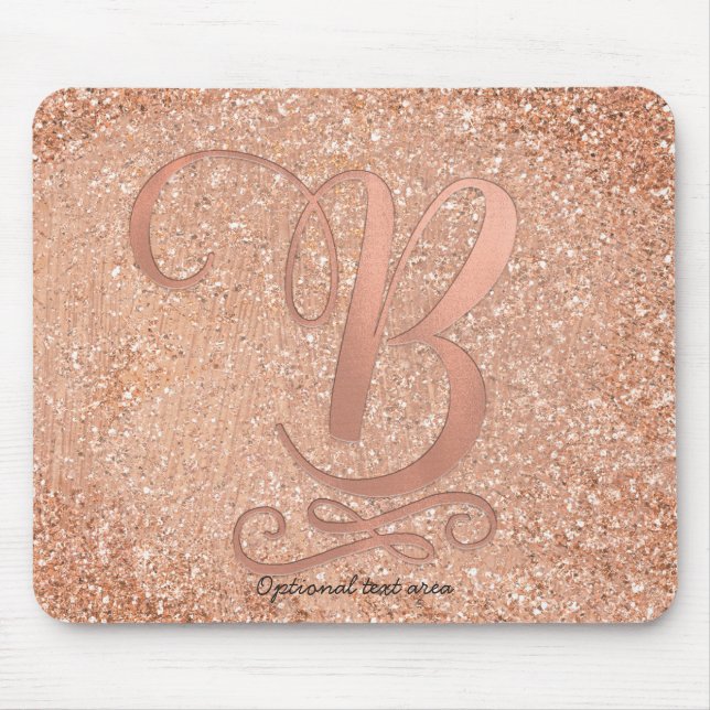 Pink Rose Gold Glam Initial Name Letter B Custom Mouse Pad (Front)