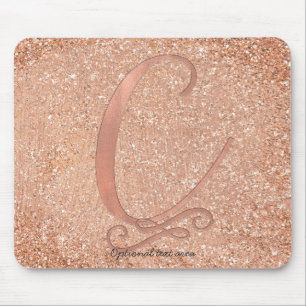 Pink Rose Gold Glam Initial Name Letter C Custom Mouse Pad