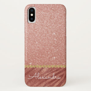 Pink Rose Gold Glitter and Sparkle Animal Print iPhone X Case