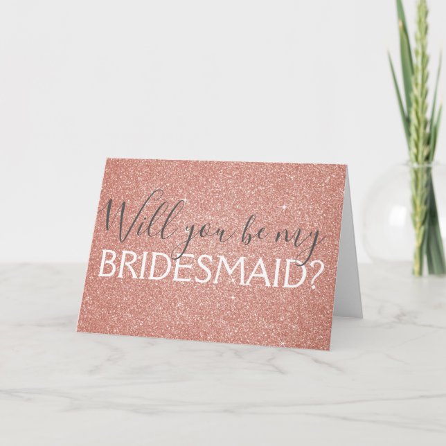 Pink Rose Gold Glitter and Sparkle Bridesmaid Invitation (Front)