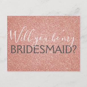 Pink Rose Gold Glitter and Sparkle Bridesmaid Invitation Postcard