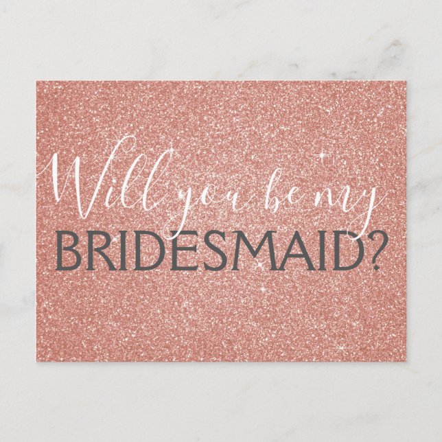 Pink Rose Gold Glitter and Sparkle Bridesmaid Invitation Postcard (Front)