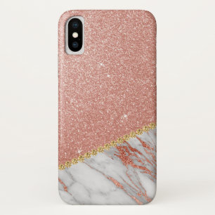 Pink Rose Gold Glitter and Sparkle Marble iPhone X Case