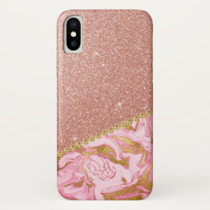 Pink Rose Gold Glitter and Sparkle Marble iPhone X Case