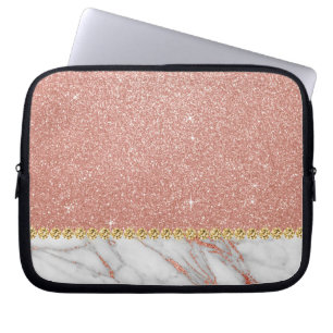 Pink Rose Gold Glitter and Sparkle Marble Laptop Sleeve