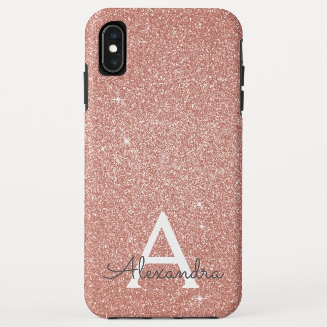 Pink Rose Gold Glitter and Sparkle Monogram Case-Mate iPhone Case (Back)
